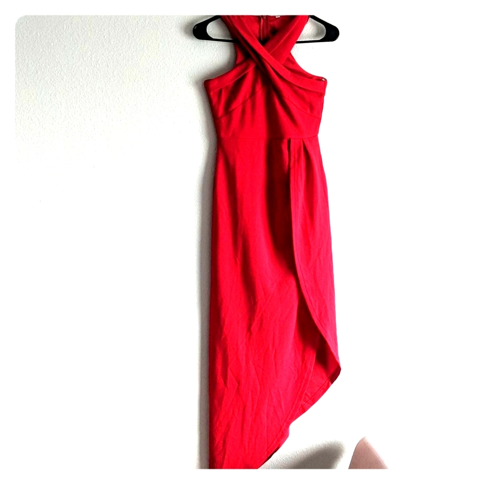 Red cross front long dress